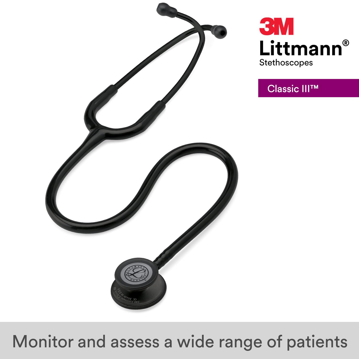 3M™ Littmann® Classic III™ Monitoring Stethoscope, Black Edition Chestpiece, Black Tube, 27 in, 5803 3M™ Littmann® Classic III™ Monitoring Stethoscope, Black Edition Chestpiece, Black Tube, 27 in, 5803
